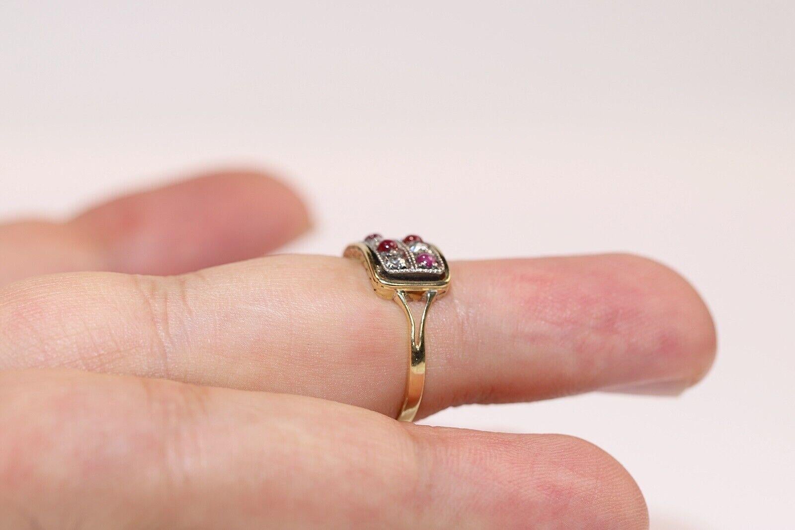 Antique Circa 1920s 18k Gold Natural Old Cut Diamond And Cabochon Ruby Ring  For Sale 4