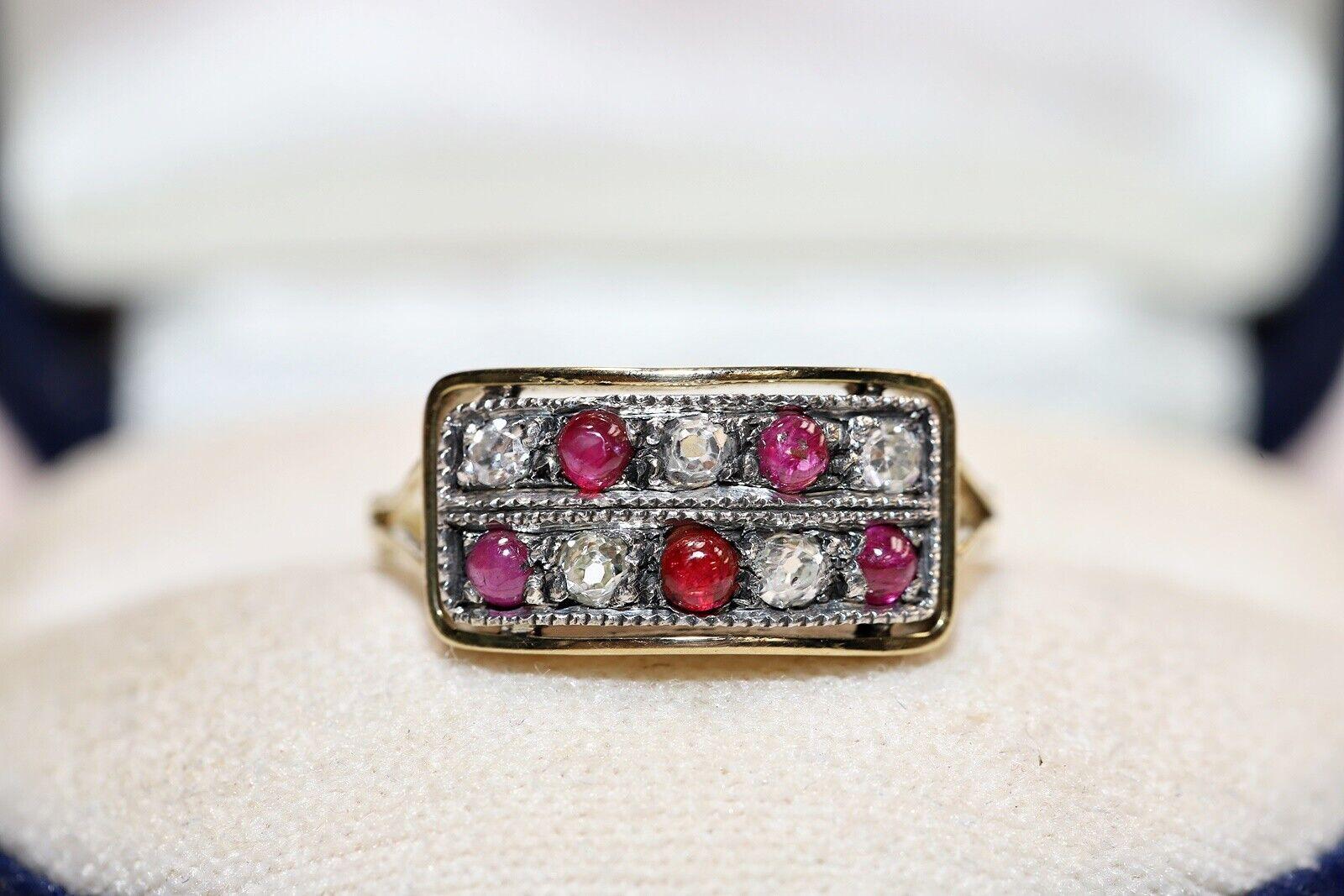 Antique Circa 1920s 18k Gold Natural Old Cut Diamond And Cabochon Ruby Ring  For Sale 6