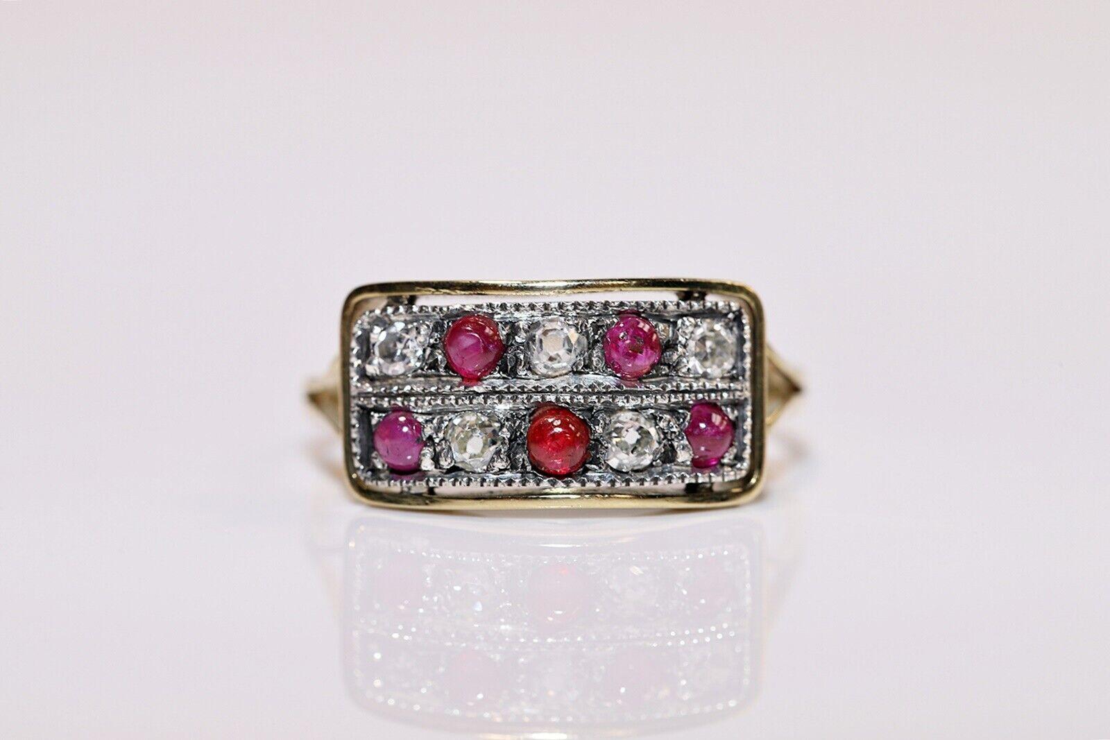 Art Deco Antique Circa 1920s 18k Gold Natural Old Cut Diamond And Cabochon Ruby Ring  For Sale