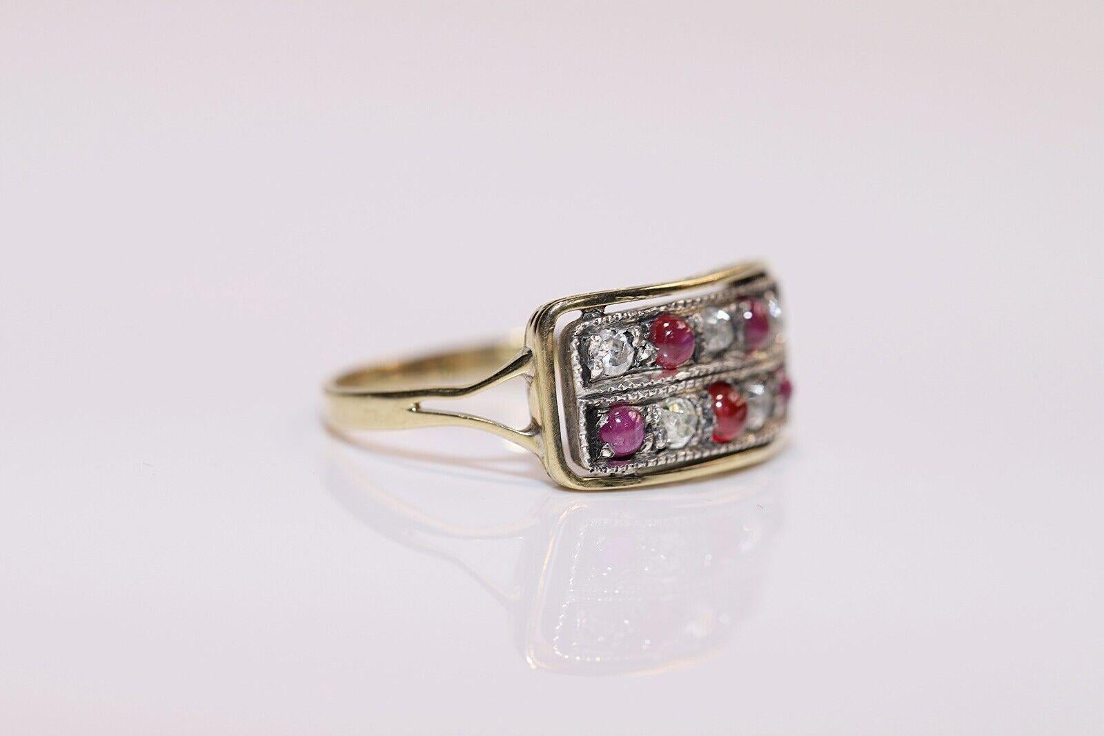 Antique Circa 1920s 18k Gold Natural Old Cut Diamond And Cabochon Ruby Ring  For Sale 1