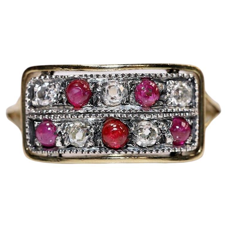 Antique Circa 1920s 18k Gold Natural Old Cut Diamond And Cabochon Ruby Ring  For Sale