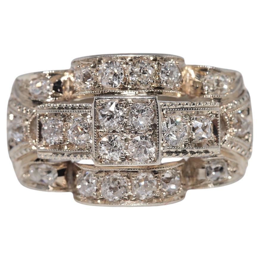 Antique Circa 1920s Gold 18k Natural Old Cut Diamond Decorated Tank Ring (Bague de réservoir décorée d
un diamant naturel de taille ancienne)