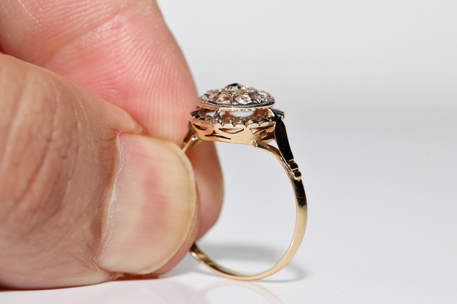 Antique Circa 1920s 18k Gold Natural Rose Cut Diamond Decorated Ring For Sale 5