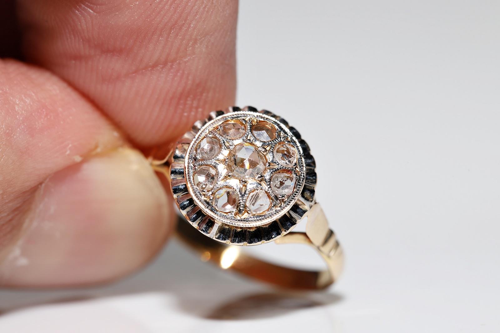 Antique Circa 1920s 18k Gold Natural Rose Cut Diamond Decorated Ring For Sale 9