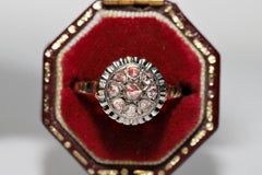 Antique Circa 1920s 18k Gold Natural Rose Cut Diamond Decorated Ring