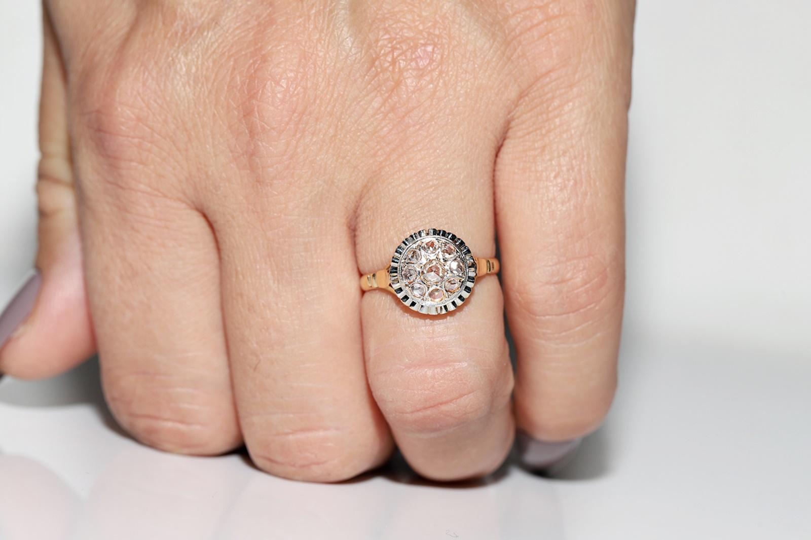 Antique Circa 1920s 18k Gold Natural Rose Cut Diamond Decorated Ring In Good Condition For Sale In Fatih/İstanbul, 34