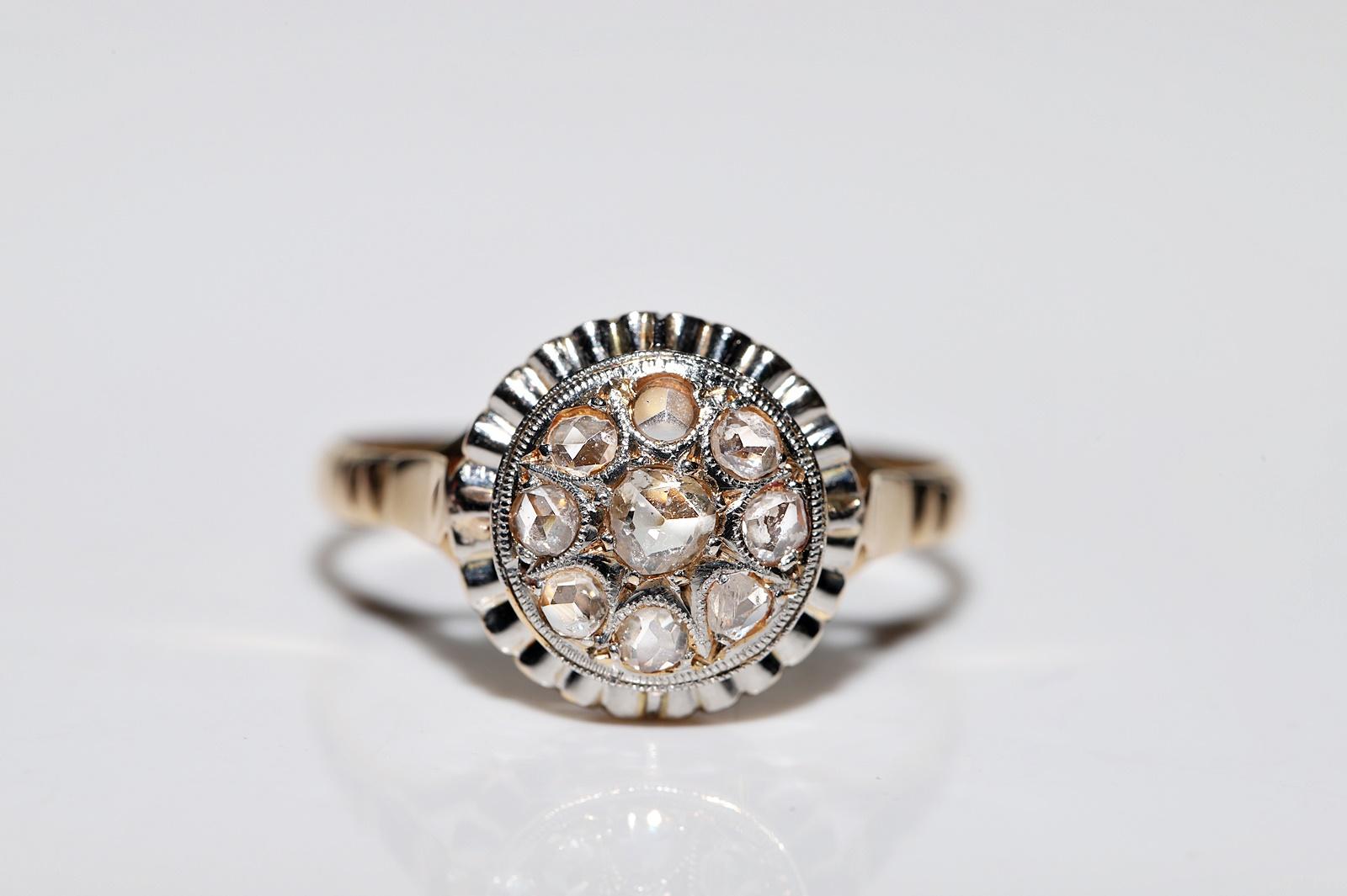 Antique Circa 1920s 18k Gold Natural Rose Cut Diamond Decorated Ring For Sale 1