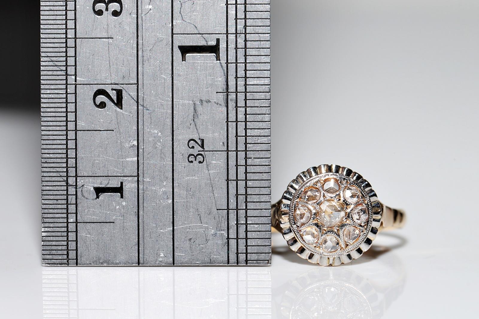 Antique Circa 1920s 18k Gold Natural Rose Cut Diamond Decorated Ring For Sale 2