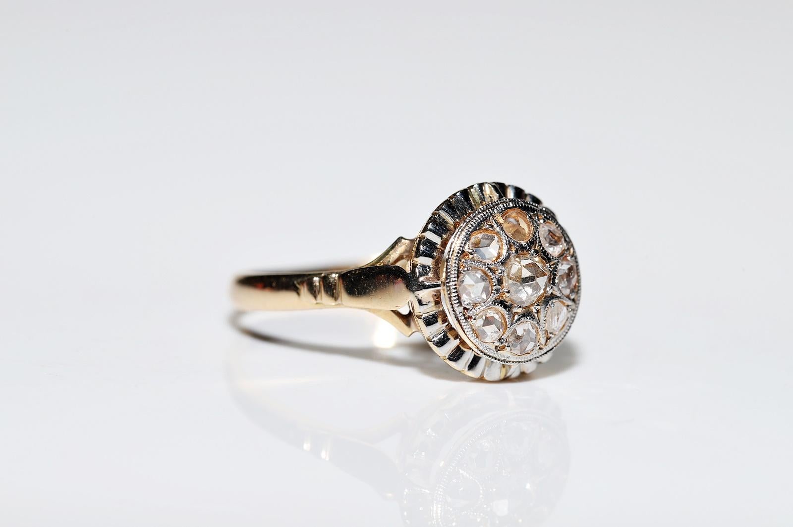 Antique Circa 1920s 18k Gold Natural Rose Cut Diamond Decorated Ring For Sale 3