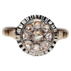 Antique Circa 1920s 18k Gold Natural Rose Cut Diamond Decorated Ring