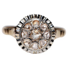 Bague ancienne des années 1920 en or 18 carats décorée de diamants naturels taille rose