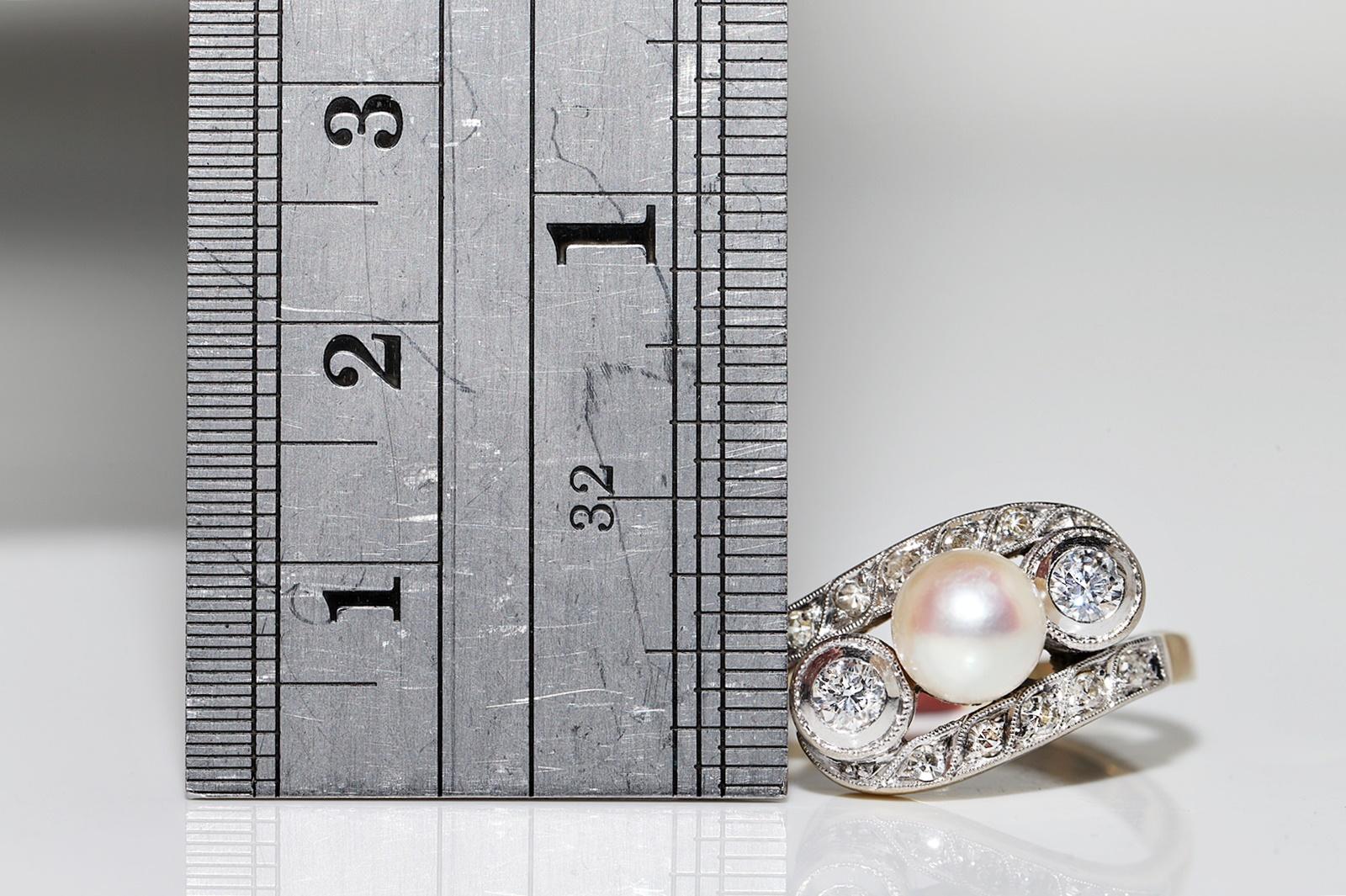Antiker Art Deco 14k Gold Ring mit natürlichem Diamant und Perlen, ca. 1920er Jahre im Zustand „Gut“ im Angebot in Fatih/İstanbul, 34