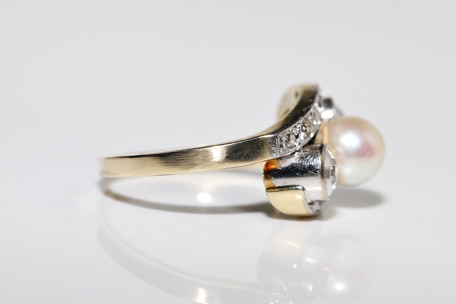Antique Circa 1920s Art Deco 14k Gold Natural Diamond And Pearl Ring For Sale 1