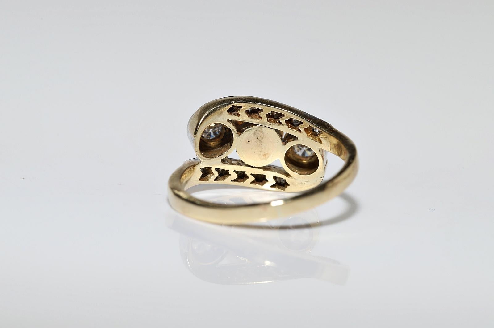 Antiker Art Deco 14k Gold Ring mit natürlichem Diamant und Perlen, ca. 1920er Jahre im Angebot 2