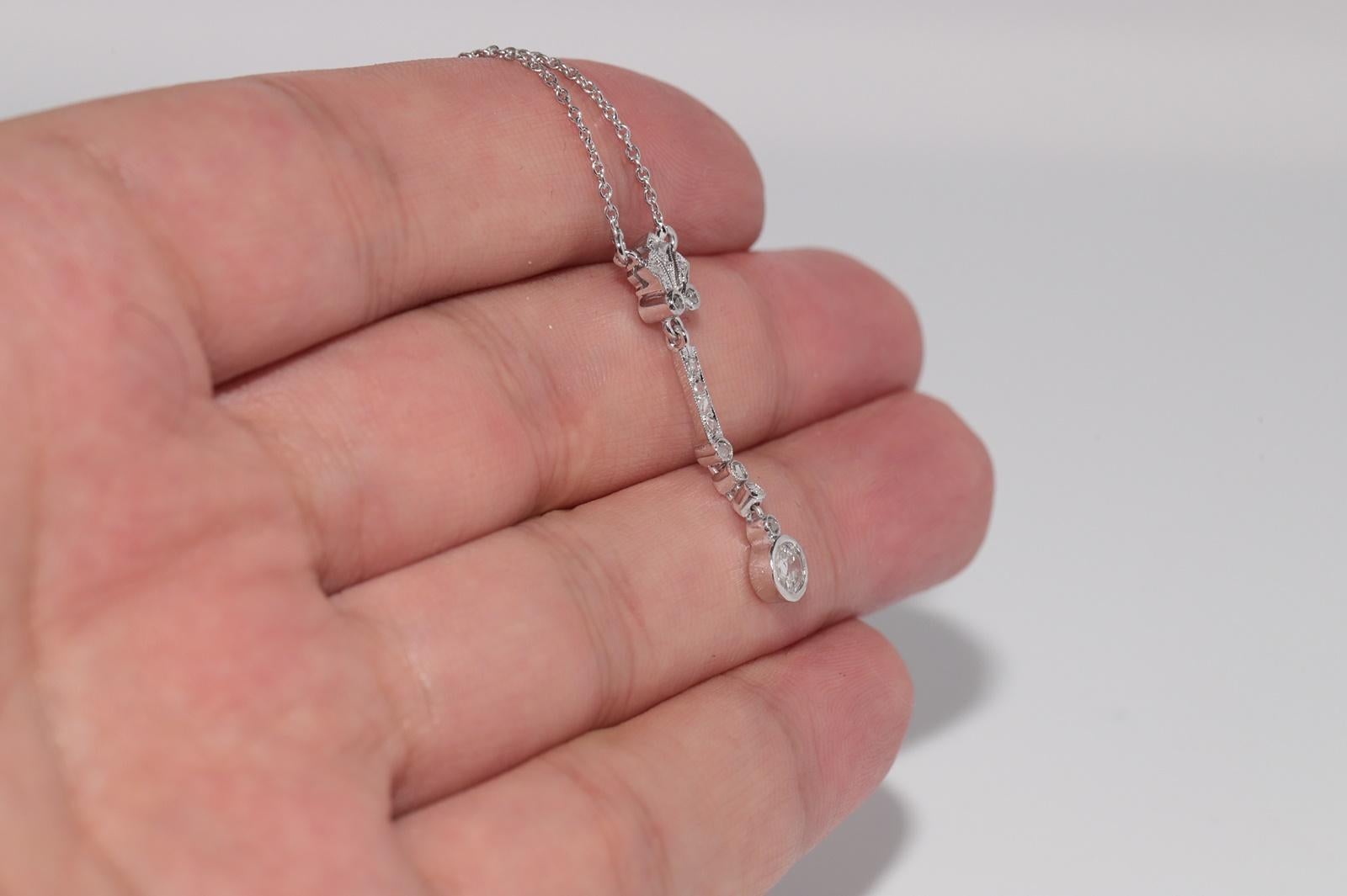 Antique Circa 1920s Art Deco 14k Gold Natural Diamond Decorated Pendant Necklace For Sale 5