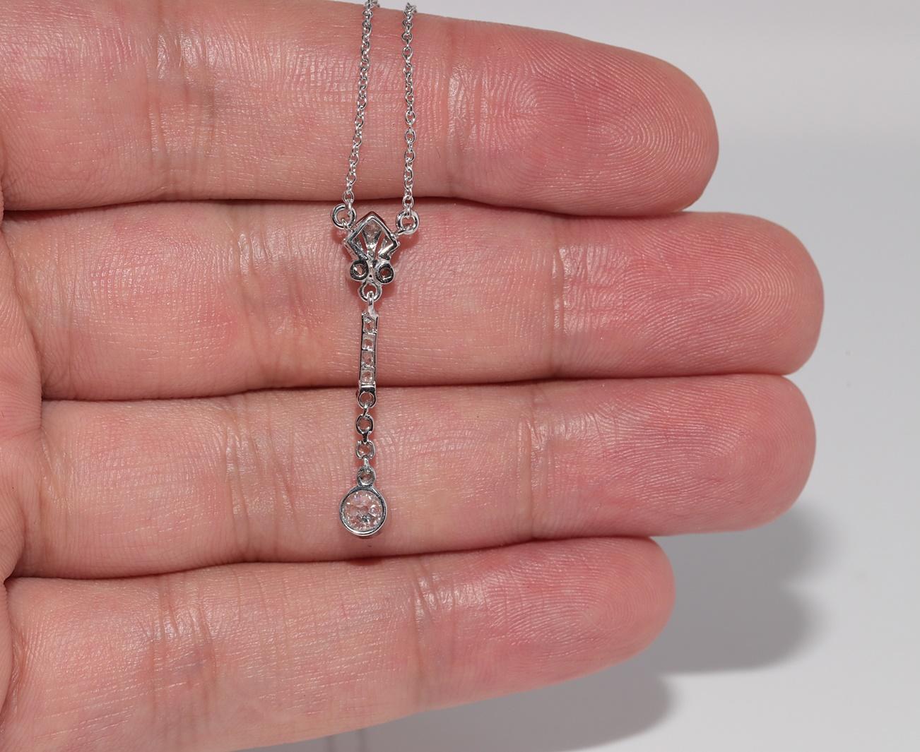 Antique Circa 1920s Art Deco 14k Gold Natural Diamond Decorated Pendant Necklace For Sale 6