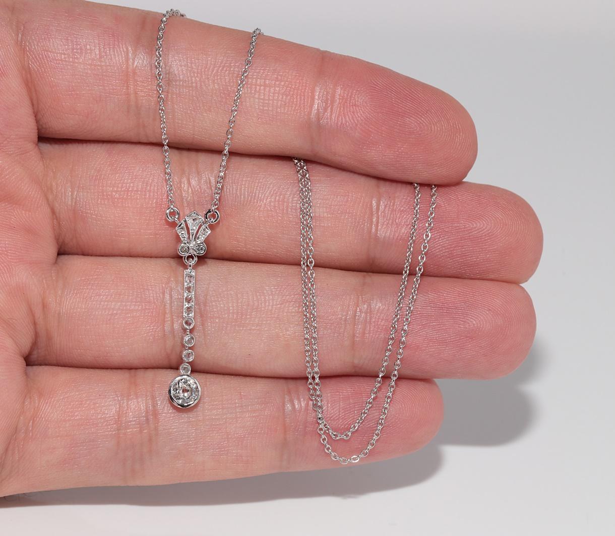Antique Circa 1920s Art Deco 14k Gold Natural Diamond Decorated Pendant Necklace For Sale 7