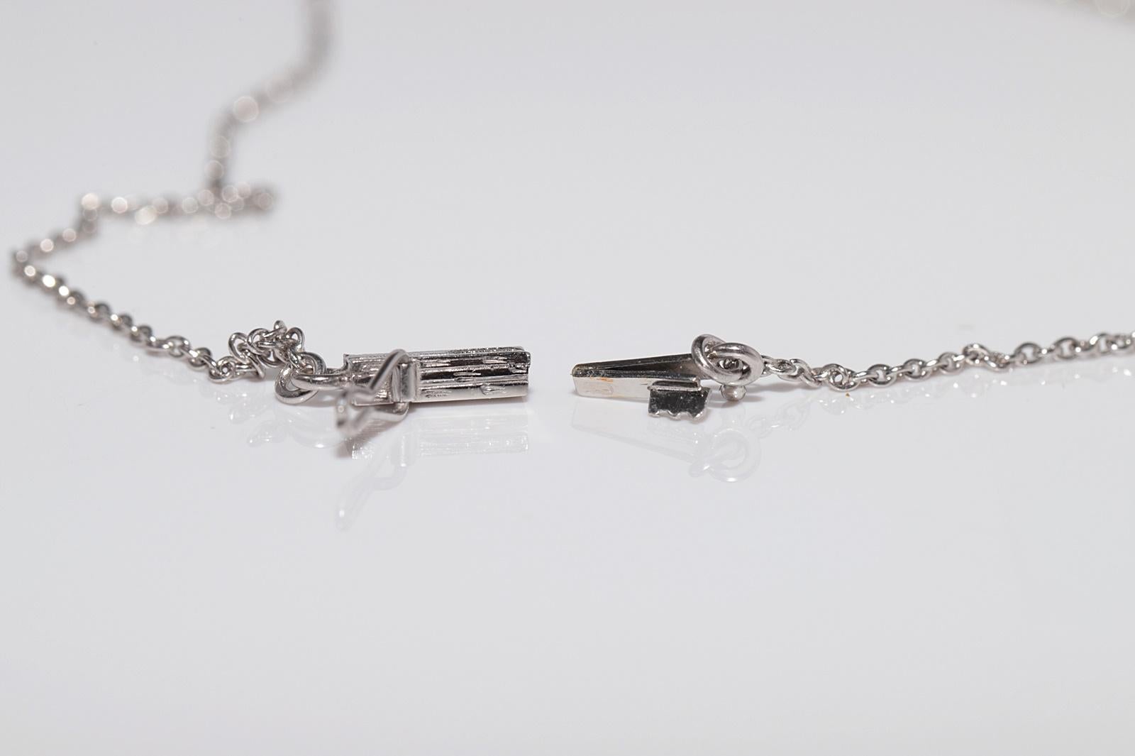 Antique Circa 1920s Art Deco 14k Gold Natural Diamond Decorated Pendant Necklace For Sale 11