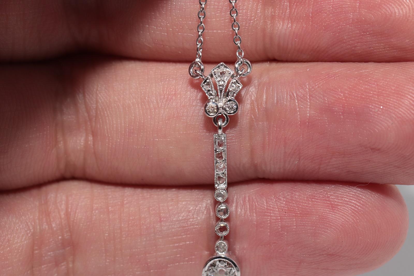 Antique Circa 1920s Art Deco 14k Gold Natural Diamond Decorated Pendant Necklace For Sale 12