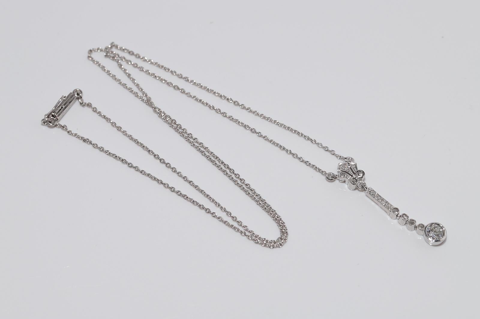 Antique Circa 1920s Art Deco 14k Gold Natural Diamond Decorated Pendant Necklace For Sale 13