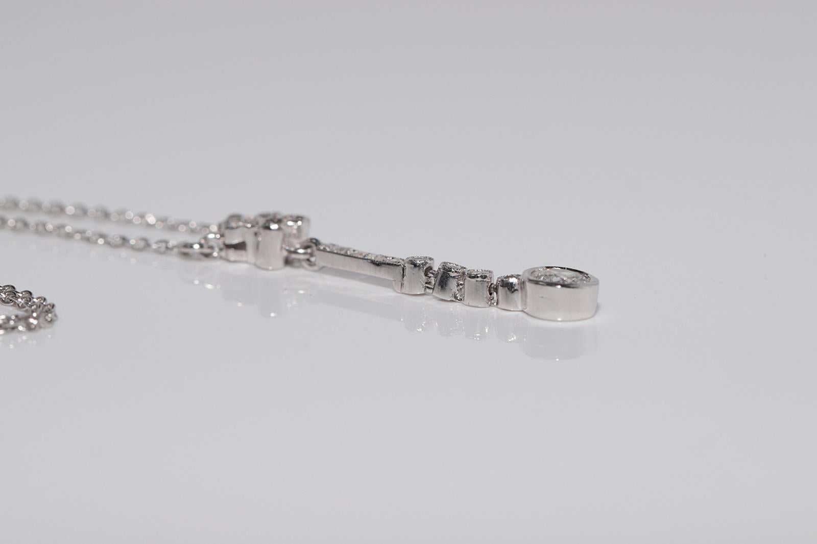 Antique Circa 1920s Art Deco 14k Gold Natural Diamond Decorated Pendant Necklace For Sale 14