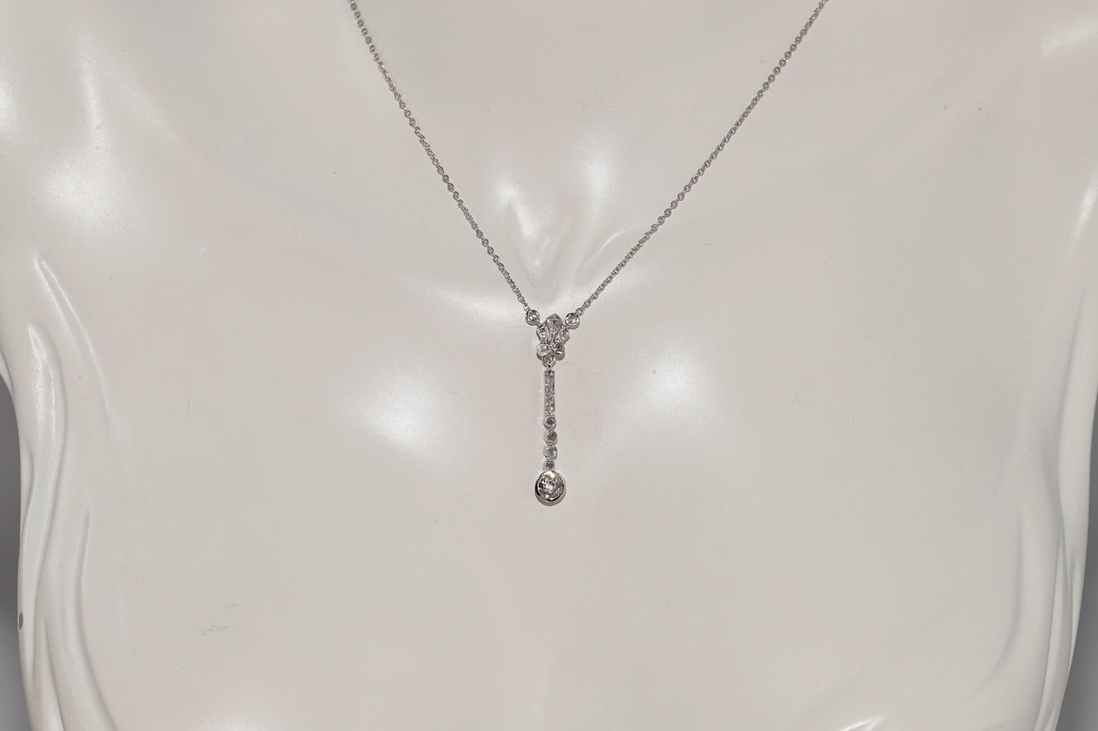 Old Mine Cut Antique Circa 1920s Art Deco 14k Gold Natural Diamond Decorated Pendant Necklace For Sale