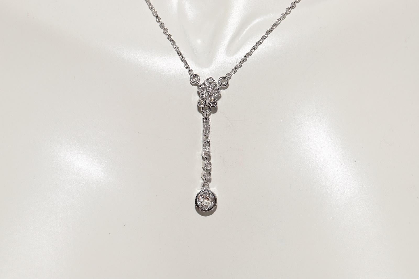 Antique Circa 1920s Art Deco 14k Gold Natural Diamond Decorated Pendant Necklace In Good Condition For Sale In Fatih/İstanbul, 34