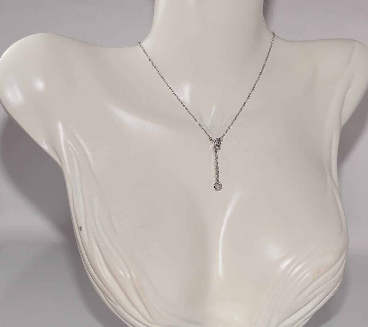 Women's Antique Circa 1920s Art Deco 14k Gold Natural Diamond Decorated Pendant Necklace For Sale