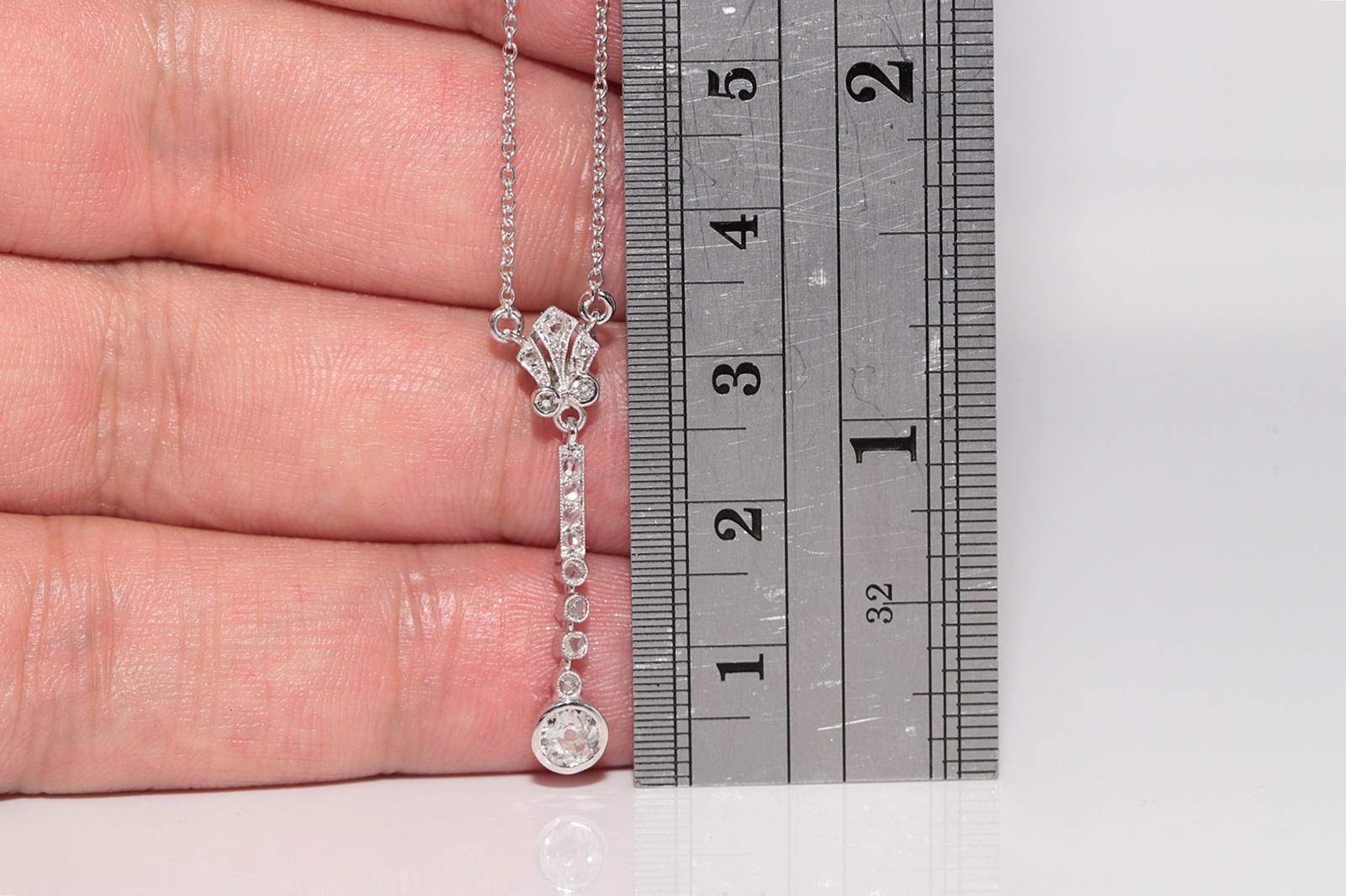 Antique Circa 1920s Art Deco 14k Gold Natural Diamond Decorated Pendant Necklace For Sale 1