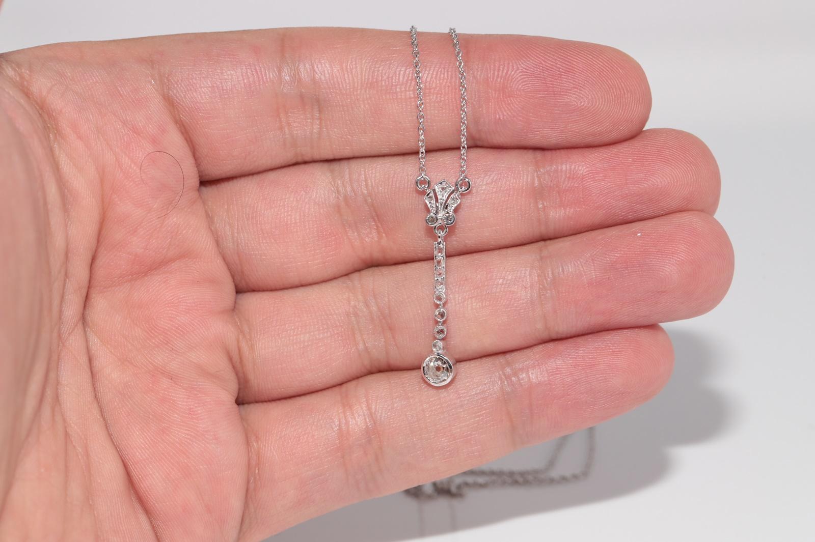 Antique Circa 1920s Art Deco 14k Gold Natural Diamond Decorated Pendant Necklace For Sale 2