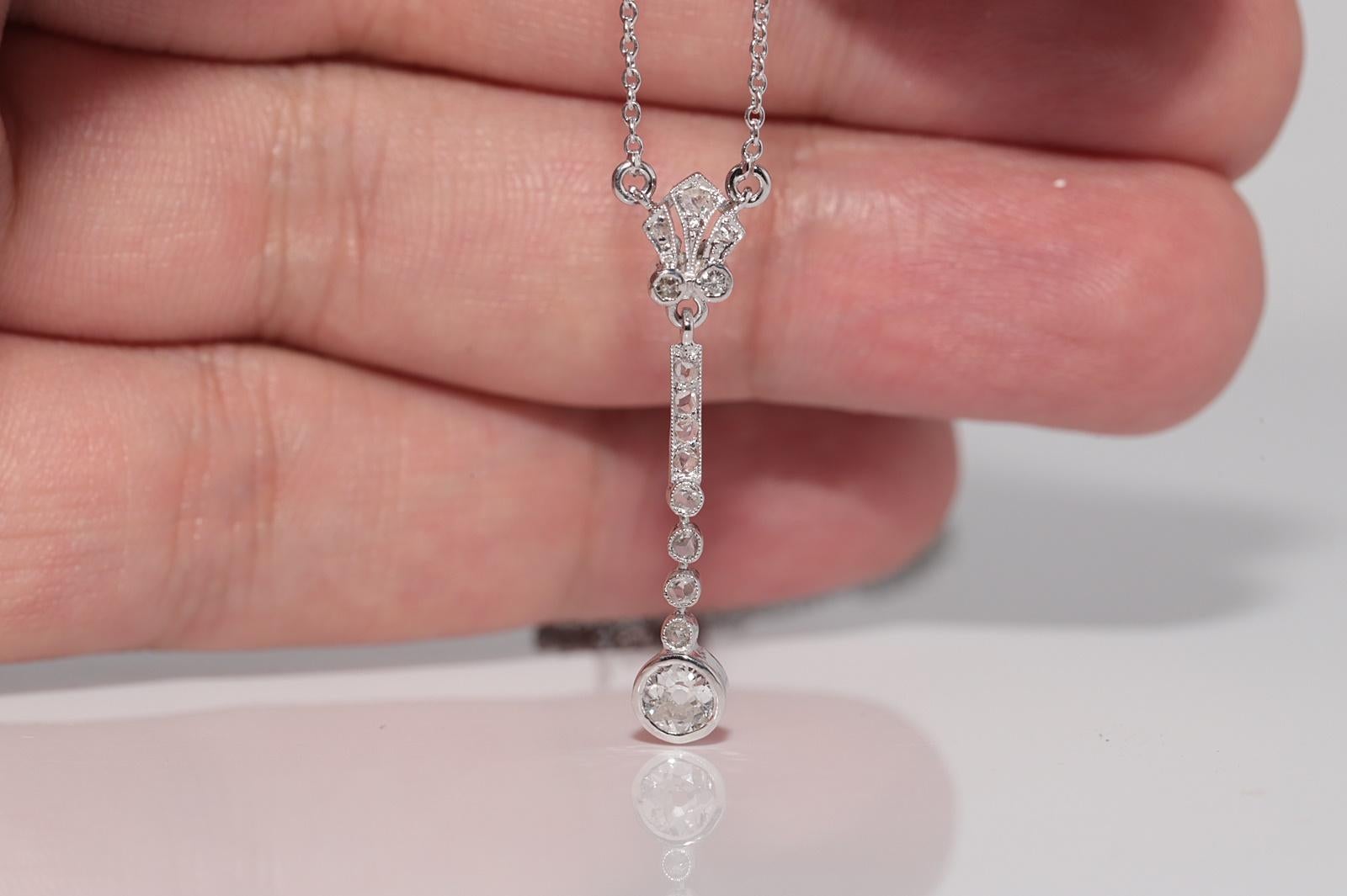 Antique Circa 1920s Art Deco 14k Gold Natural Diamond Decorated Pendant Necklace For Sale 3