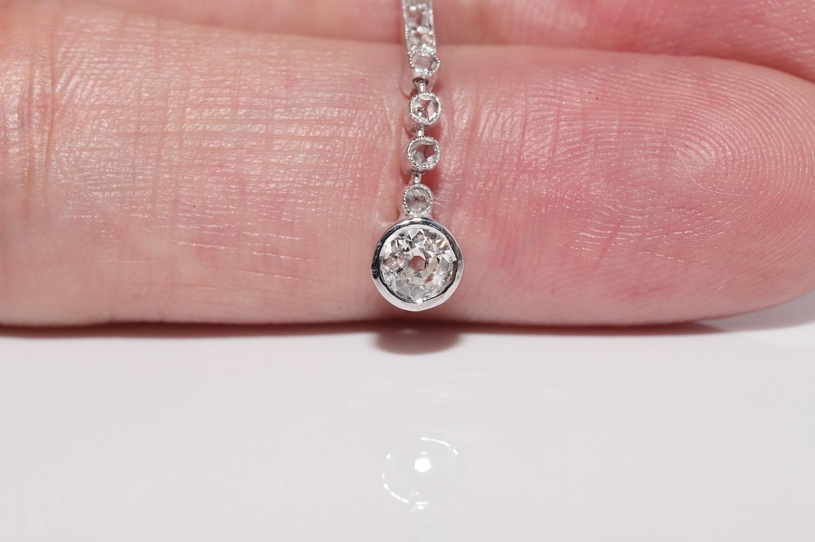 Antique Circa 1920s Art Deco 14k Gold Natural Diamond Decorated Pendant Necklace For Sale 4