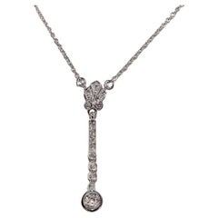 Antique Circa 1920s Art Deco 14k Gold Natural Diamond Decorated Pendant Necklace