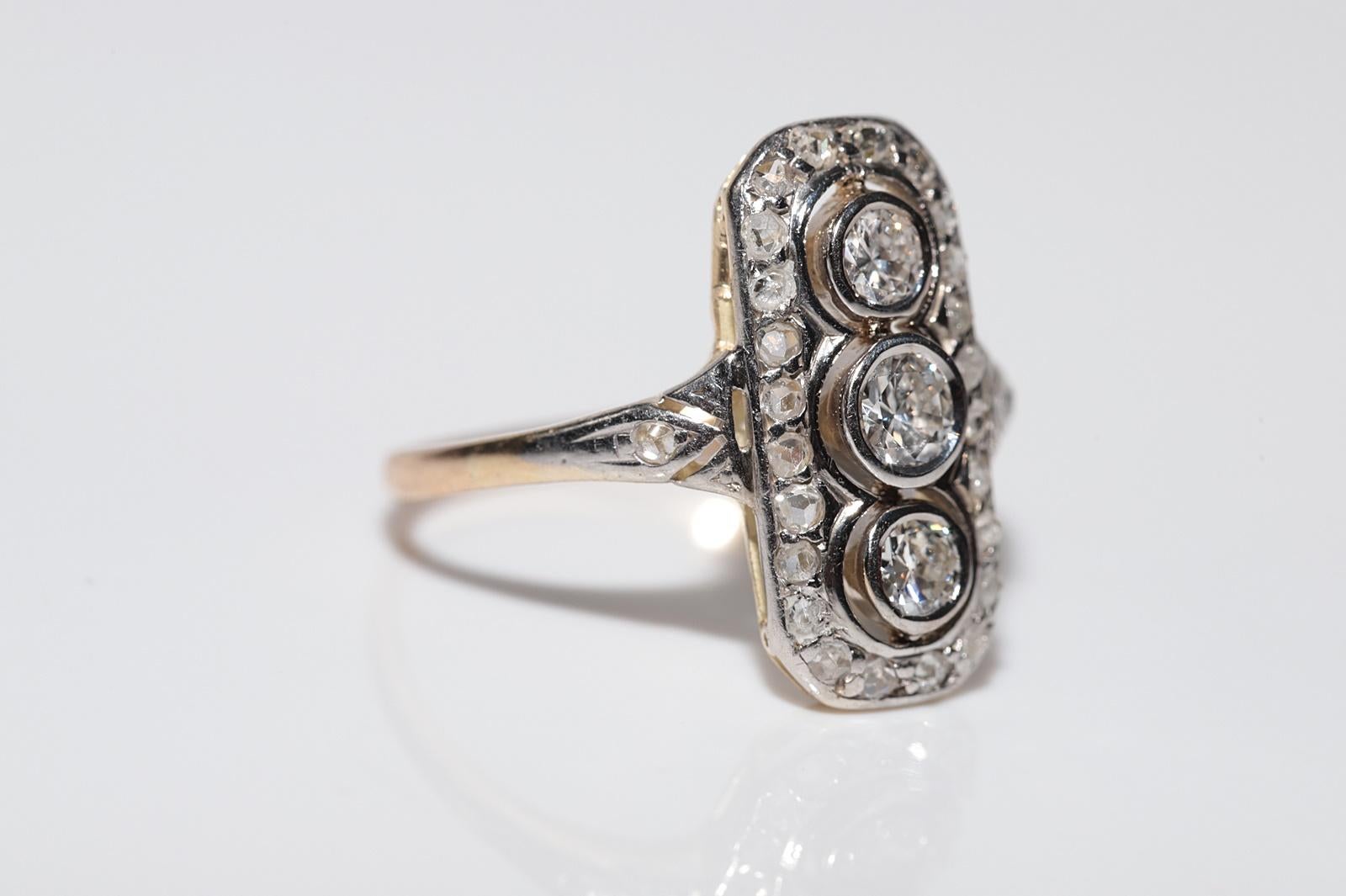 Bague Art déco ancienne des années 1920 en or 14 carats décorée de diamants naturels en vente 6
