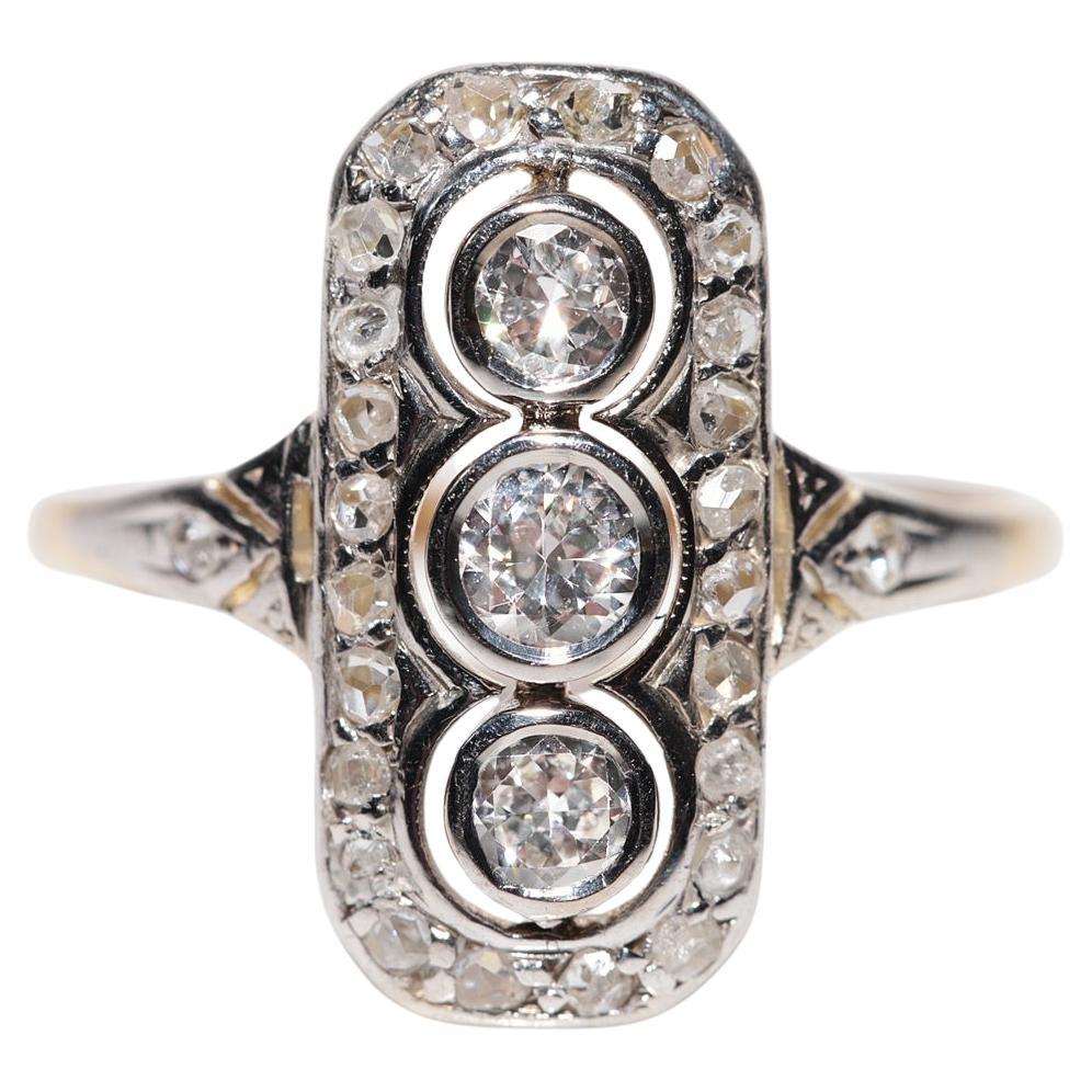 Antiguo anillo decorado con diamantes naturales de oro de 14k Art Decó de los años 20