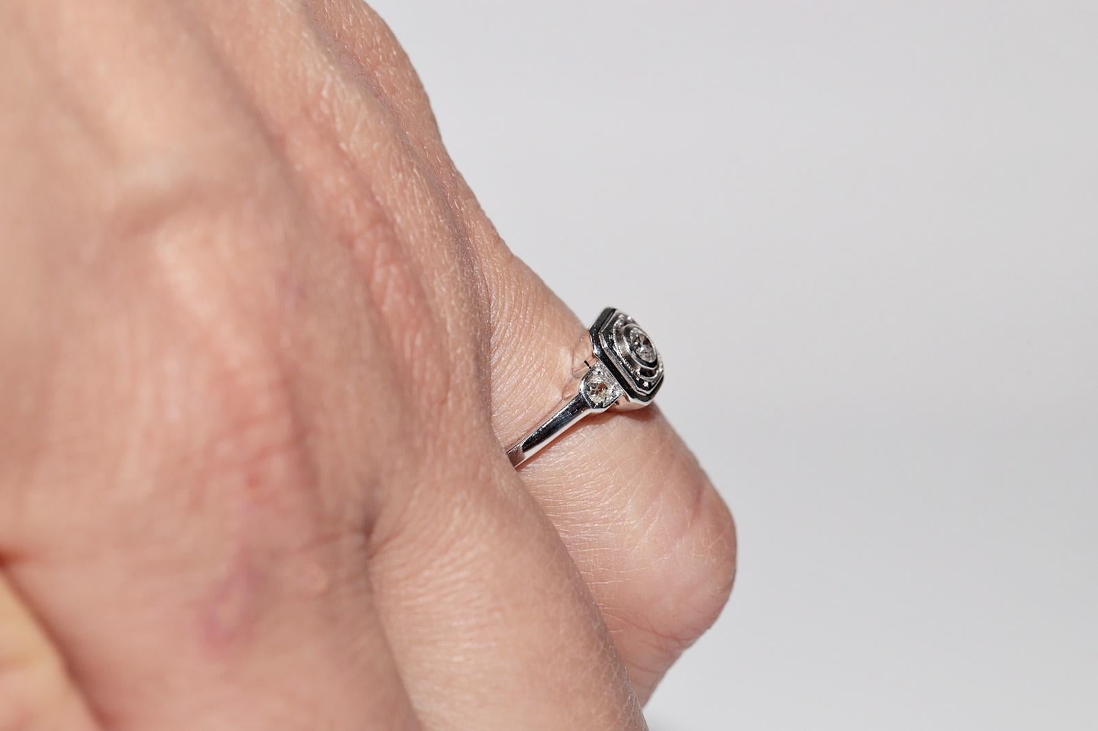 Bague carrée Art déco des années 1920 en or 14 carats décorée de diamants naturels Pour femmes en vente