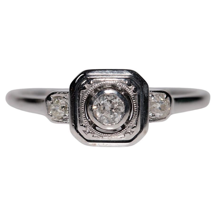 Antiguo Anillo Cuadrado Decorado con Diamantes Naturales de Oro 14k Art Decó de la década de 1920