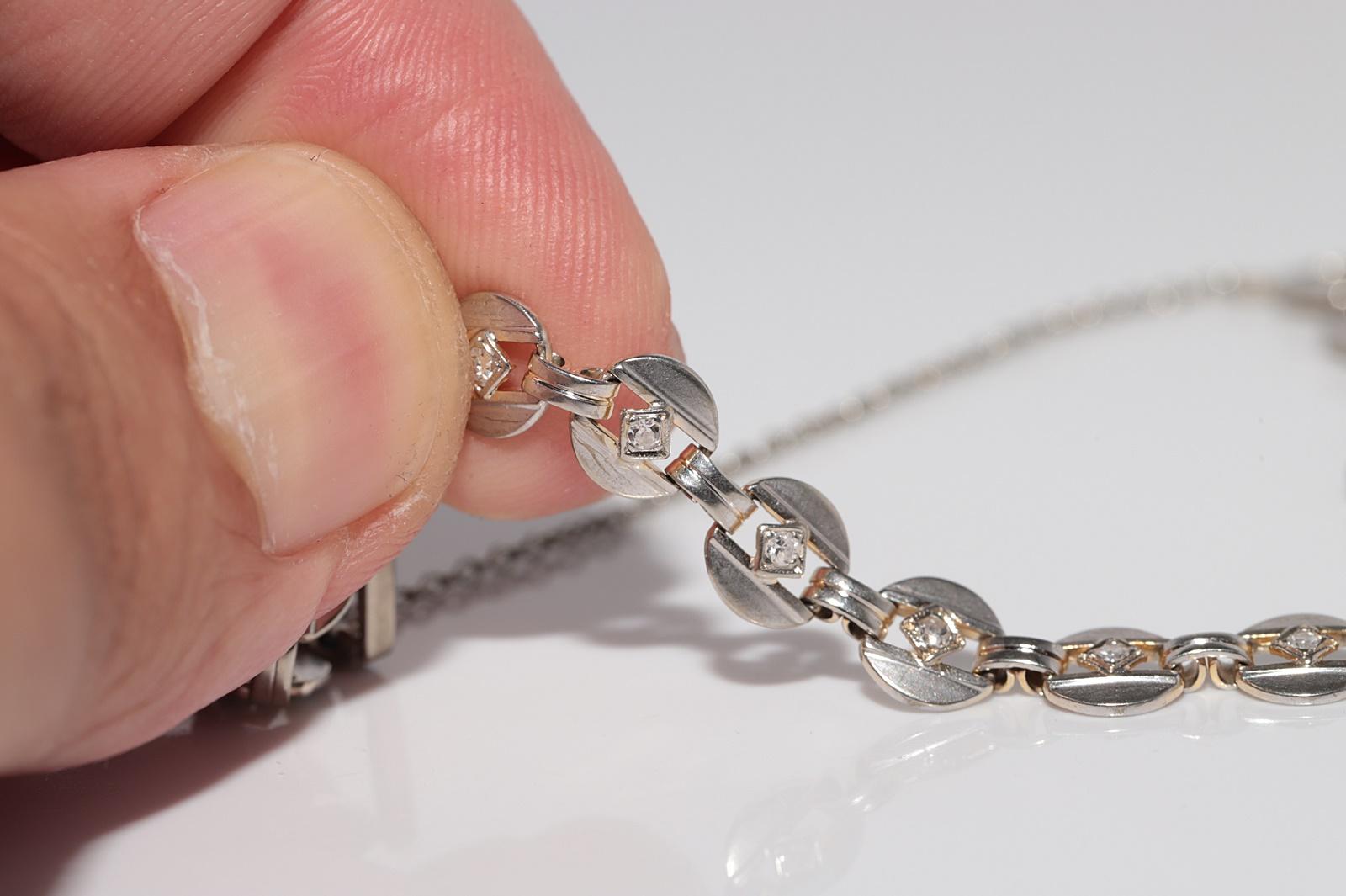 Antique Circa 1920s Art Deco 14k Gold Natural Diamond Decorated Tennis Bracelet For Sale 5