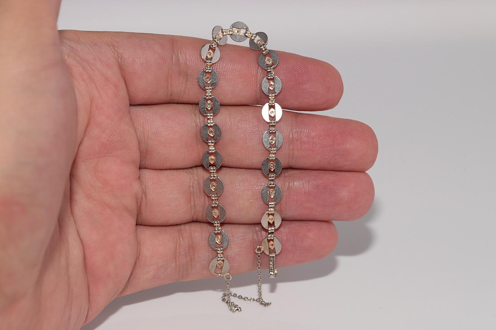 Antique Circa 1920s Art Deco 14k Gold Natural Diamond Decorated Tennis Bracelet For Sale 6