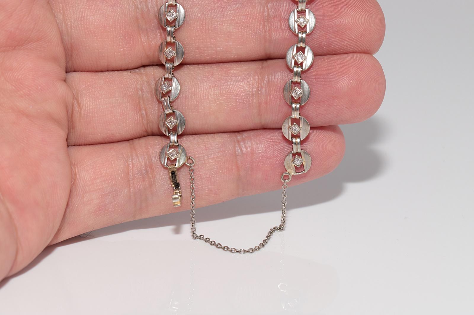Antique Circa 1920s Art Deco 14k Gold Natural Diamond Decorated Tennis Bracelet For Sale 7