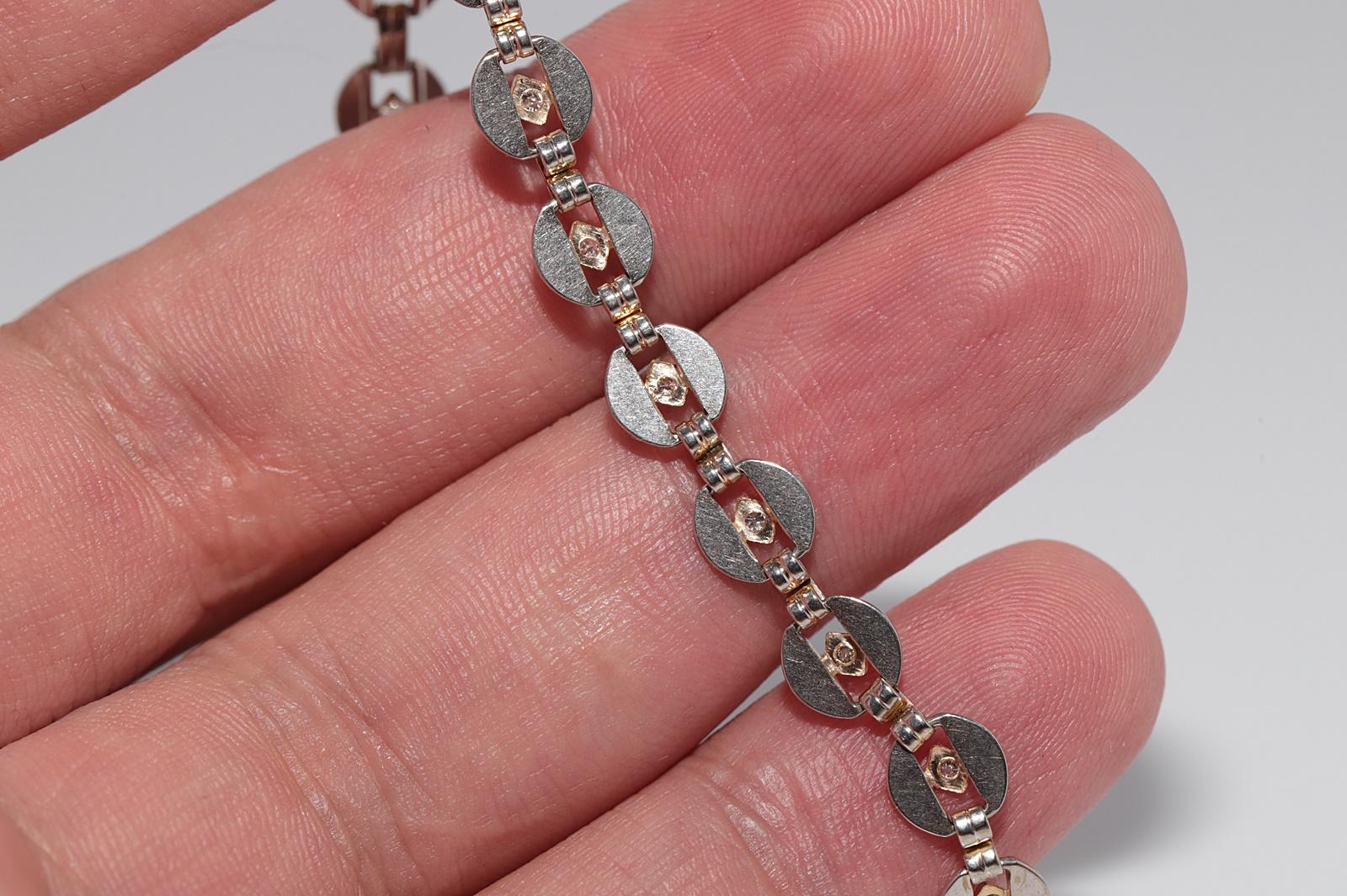 Antique Circa 1920s Art Deco 14k Gold Natural Diamond Decorated Tennis Bracelet For Sale 8