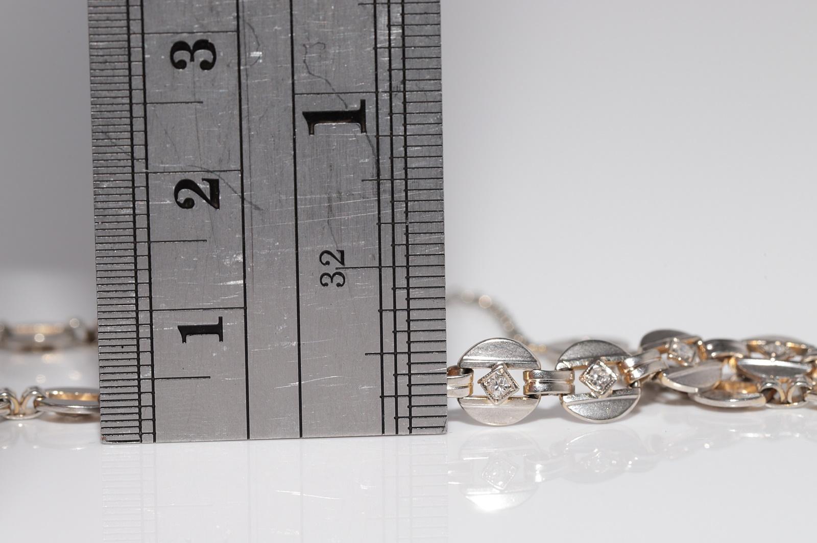 Antique Circa 1920s Art Deco 14k Gold Natural Diamond Decorated Tennis Bracelet For Sale 10