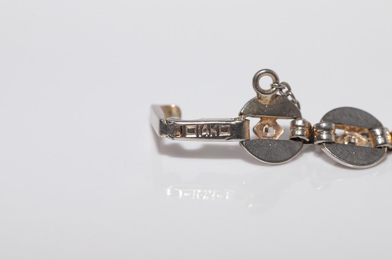 Antique Circa 1920s Art Deco 14k Gold Natural Diamond Decorated Tennis Bracelet For Sale 13