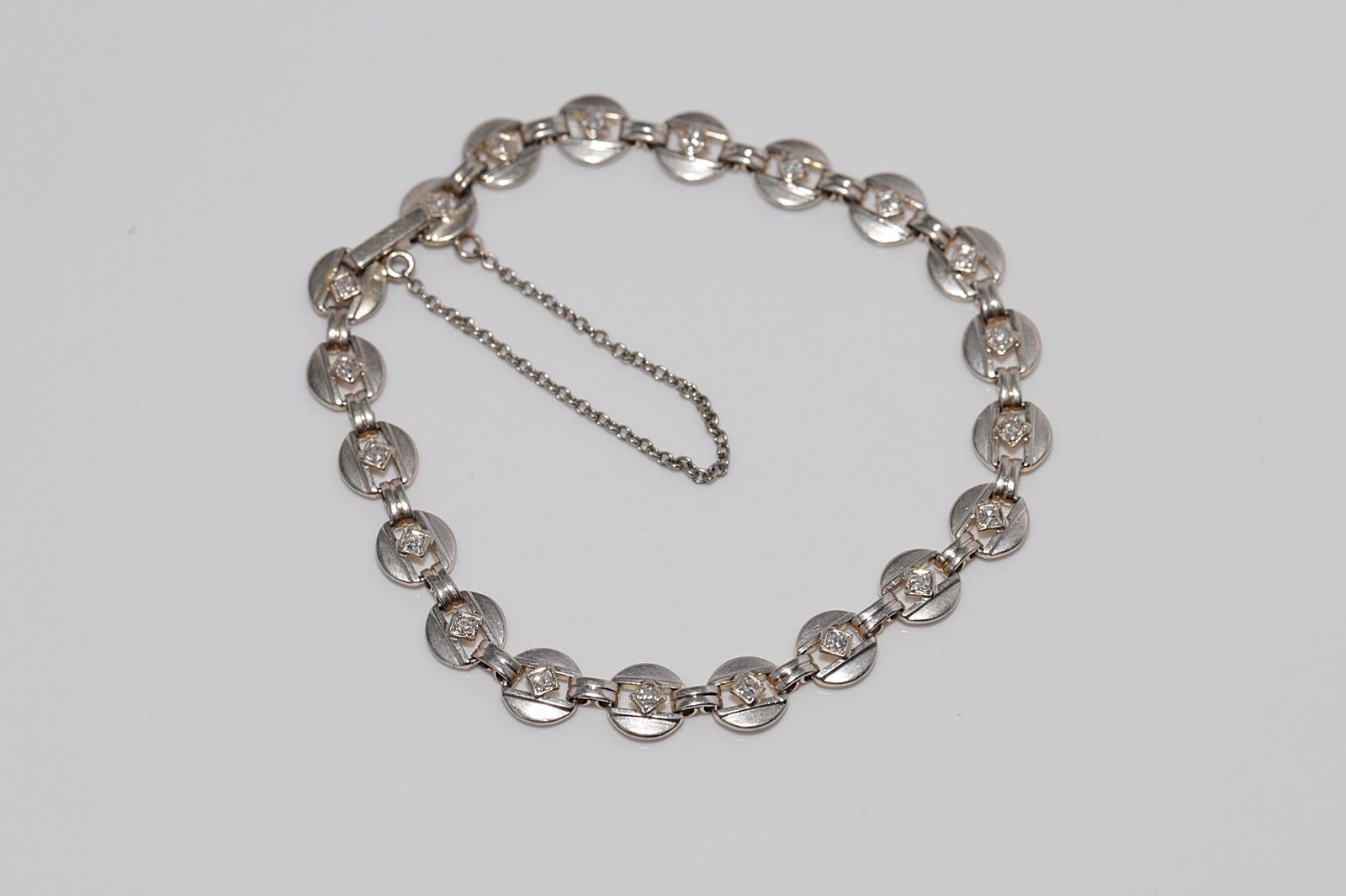 Antique Circa 1920s Art Deco 14k Gold Natural Diamond Decorated Tennis Bracelet For Sale 15