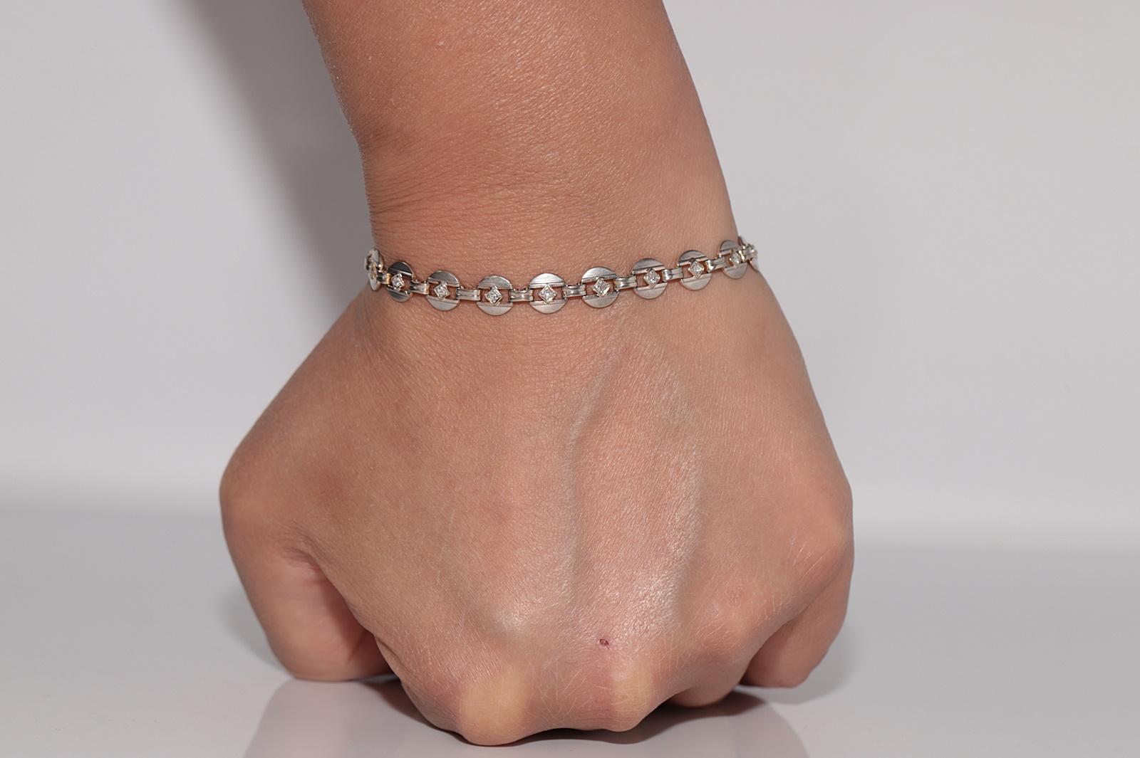 Antique Circa 1920s Art Deco 14k Gold Natural Diamond Decorated Tennis Bracelet In Good Condition For Sale In Fatih/İstanbul, 34