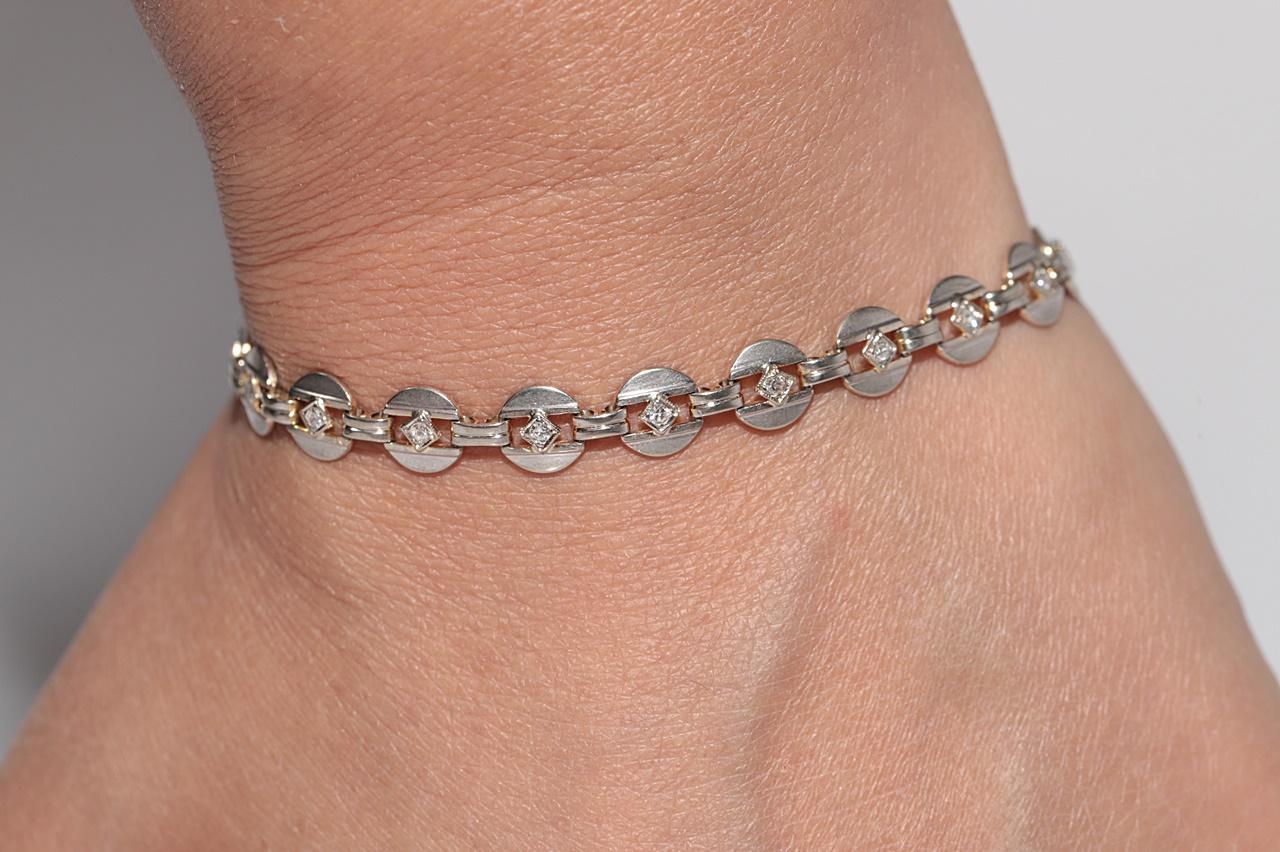 Women's Antique Circa 1920s Art Deco 14k Gold Natural Diamond Decorated Tennis Bracelet For Sale
