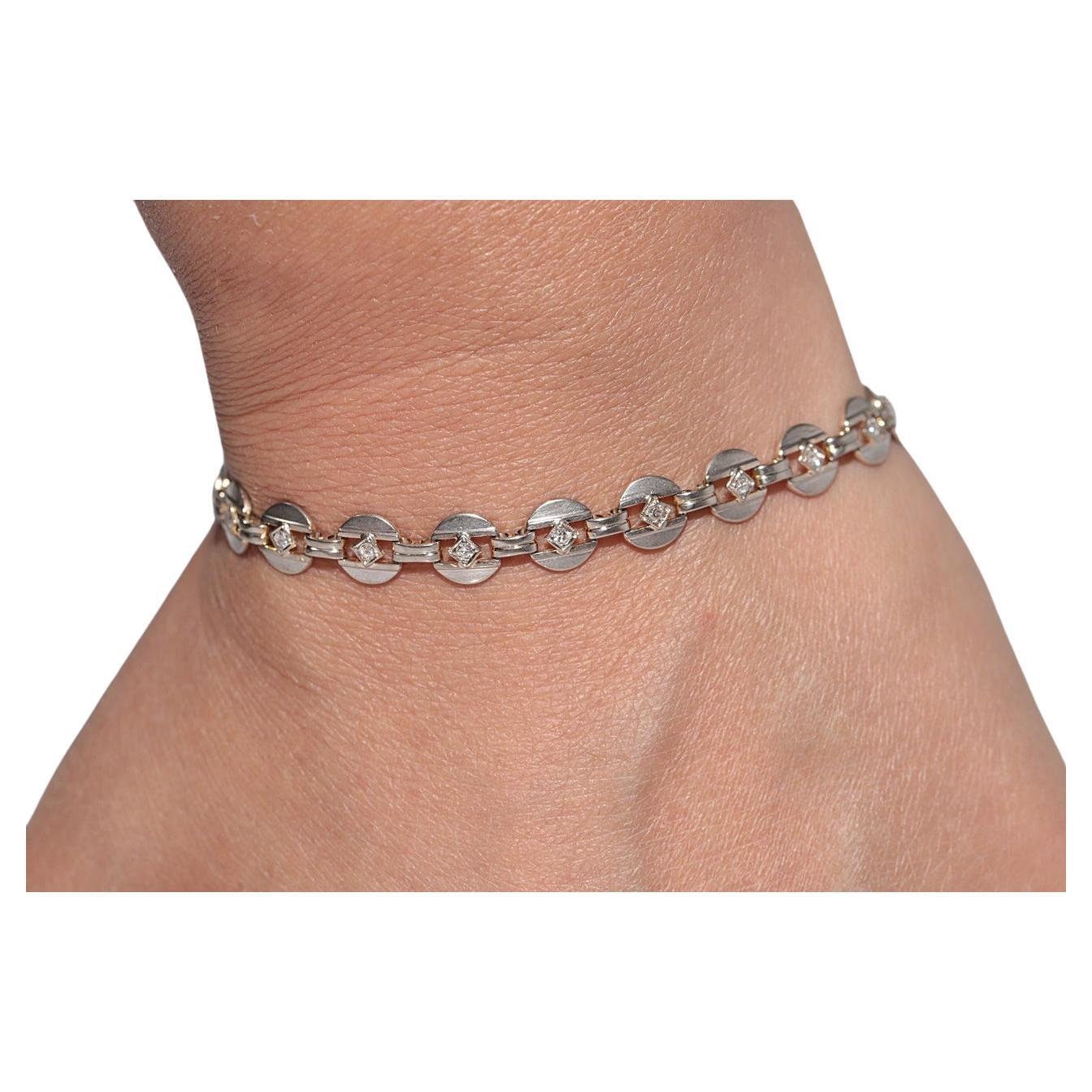 Antique Circa 1920s Art Deco 14k Gold Natural Diamond Decorated Tennis Bracelet