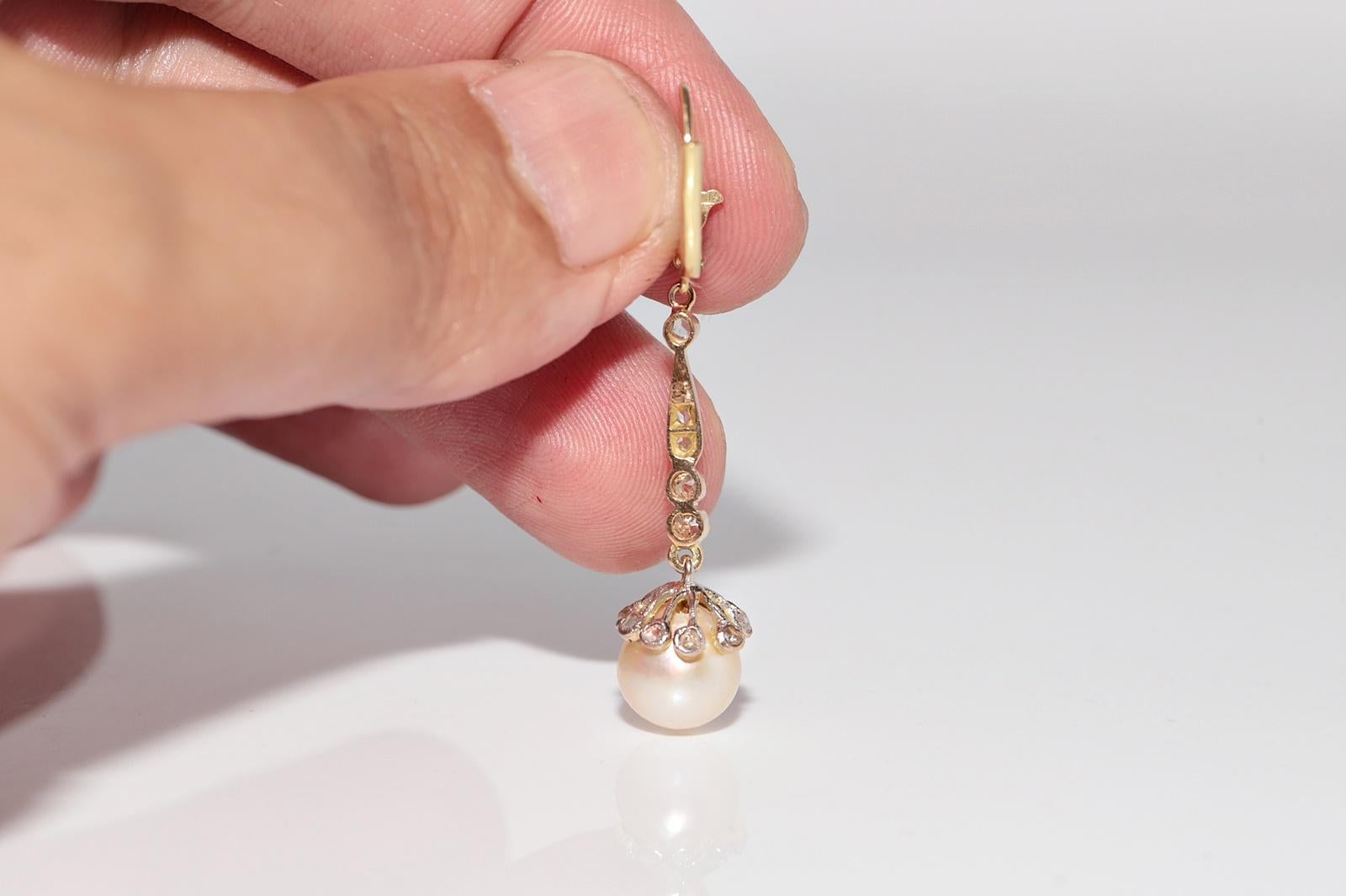 Antique Circa 1920s Art Deco 18k Gold Art Deco Natural Diamond Drop Earring For Sale 5