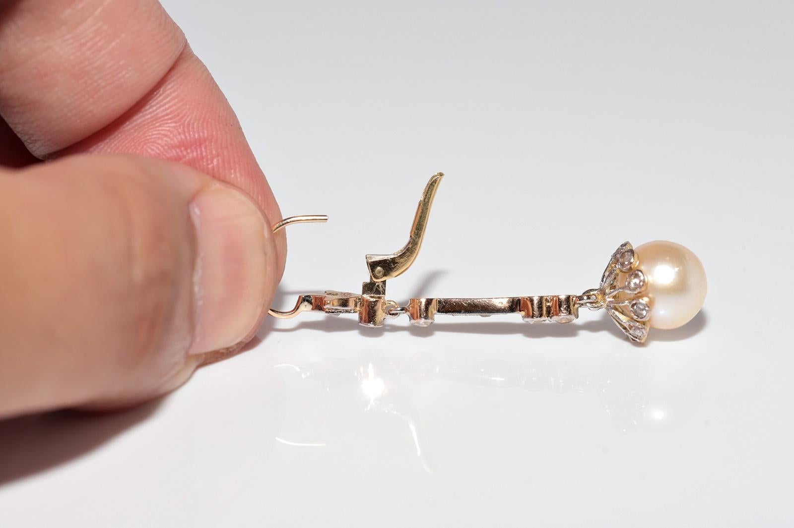 Antique Circa 1920s Art Deco 18k Gold Art Deco Natural Diamond Drop Earring For Sale 6