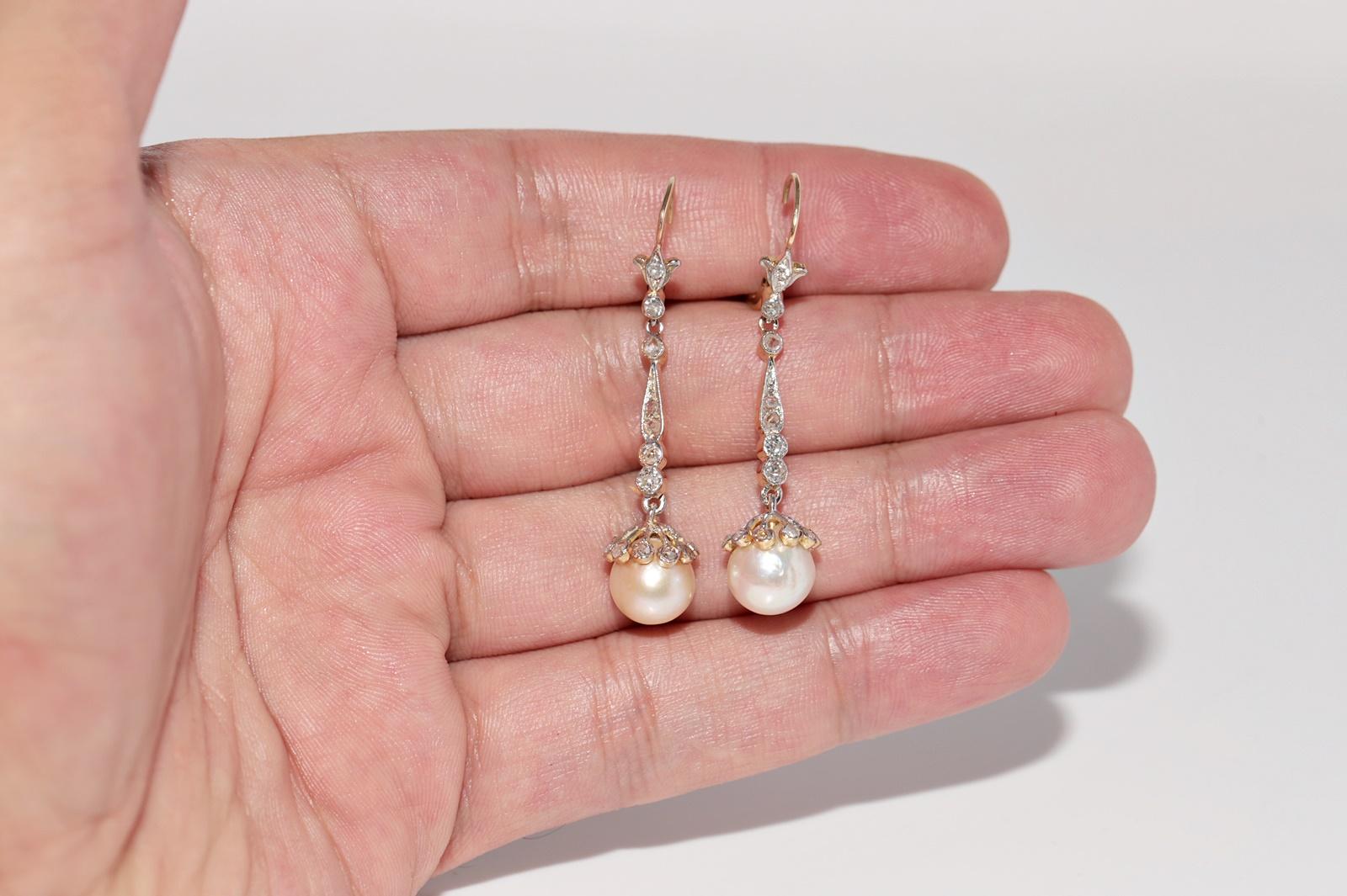 Antique Circa 1920s Art Deco 18k Gold Art Deco Natural Diamond Drop Earring For Sale 8